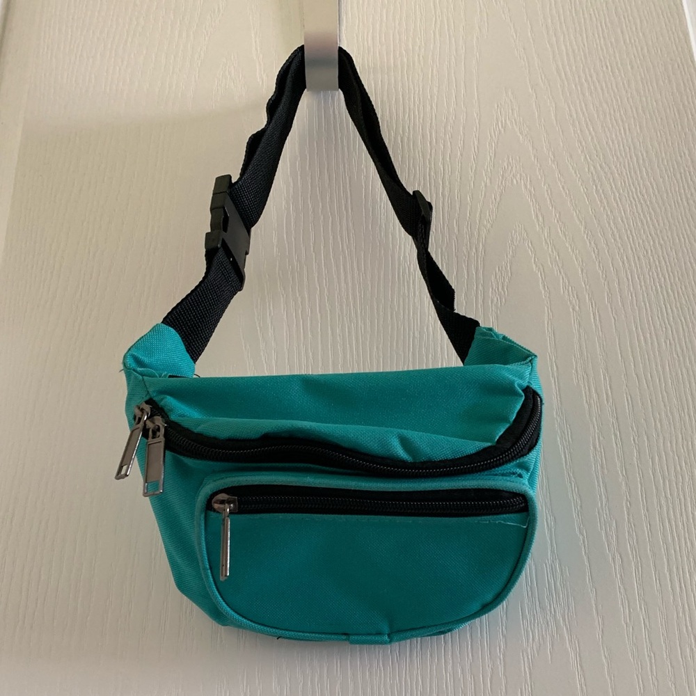 Teal Belt Bag / Fanny Pack with 3 zipper pockets & adjustable waistband